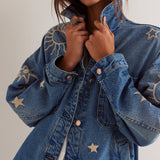 Cosmic Celestial Oversized Denim Jacket – Soft Worn-In Fabric for Stylish Layering 1