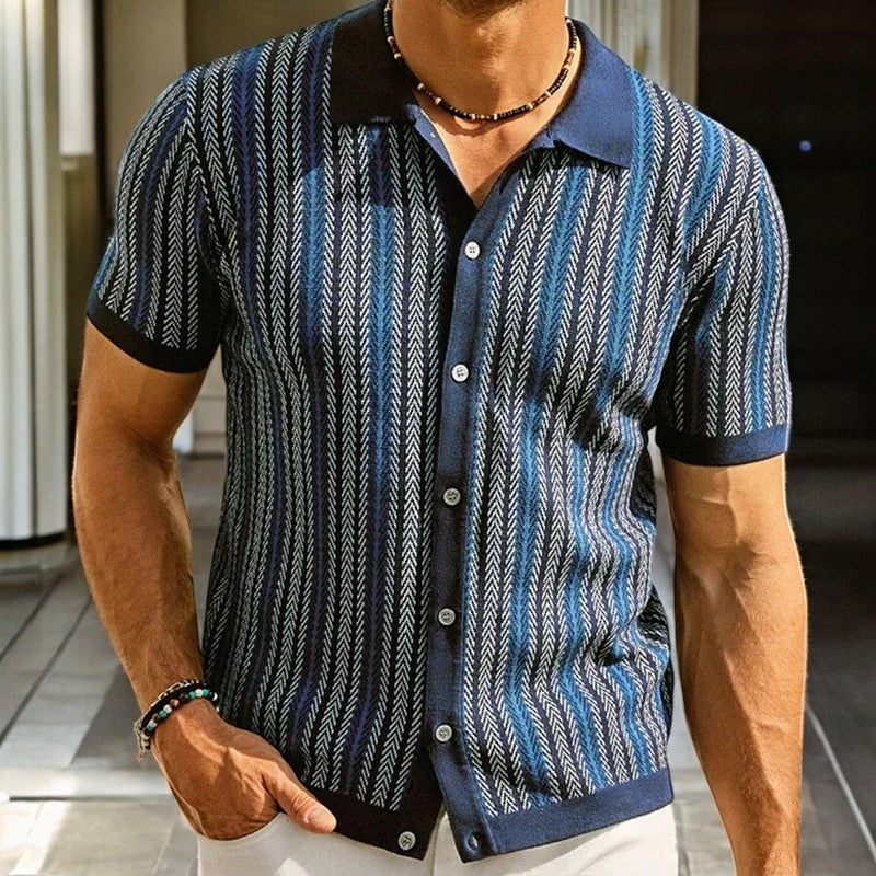 Daniel Men’s Short Sleeve Button Up Shirt – Organic Cotton Herringbone Design