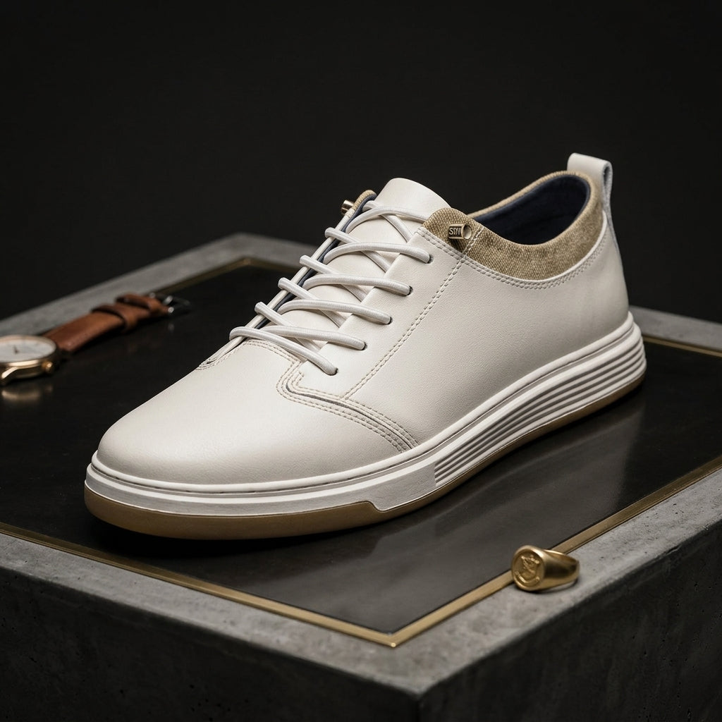 Bruno Genuine Leather Sneakers — Hand-Stitched Cushioned Casual Footwear