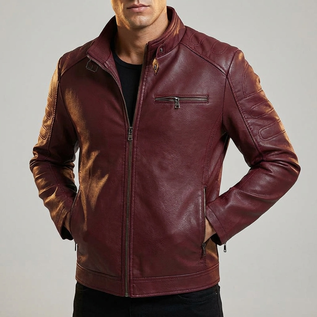 Thomas Men’s Leather Jacket – Structured Zip-Up Moto Jacket