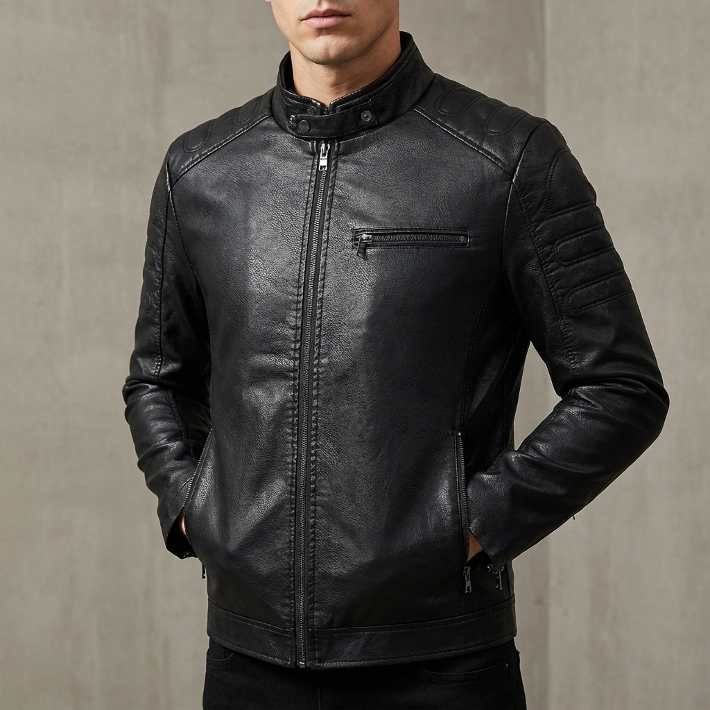 Thomas Men’s Leather Jacket – Structured Zip-Up Moto Jacket