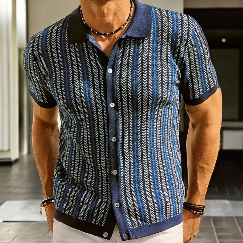 Daniel Men’s Short Sleeve Button Up Shirt – Organic Cotton Herringbone Design