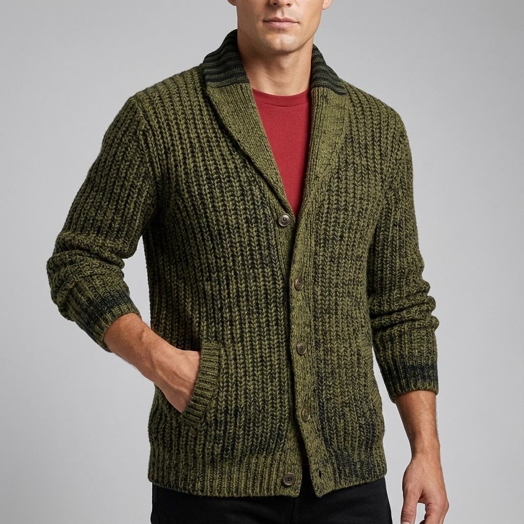 Marcus Men’s Cardigan – Chunky Knit Button-Up Shawl Collar Cardigan