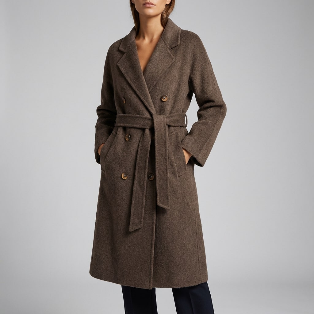 Theresa Women’s Cashmere Wrap Coat – Double-Breasted Wool Outerwear with Belted Waist