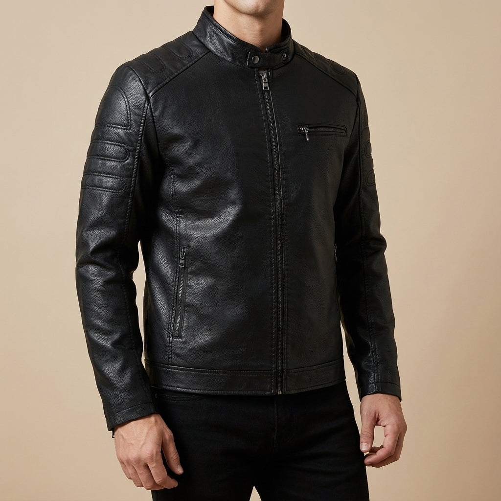 Thomas Men’s Leather Jacket – Structured Zip-Up Moto Jacket