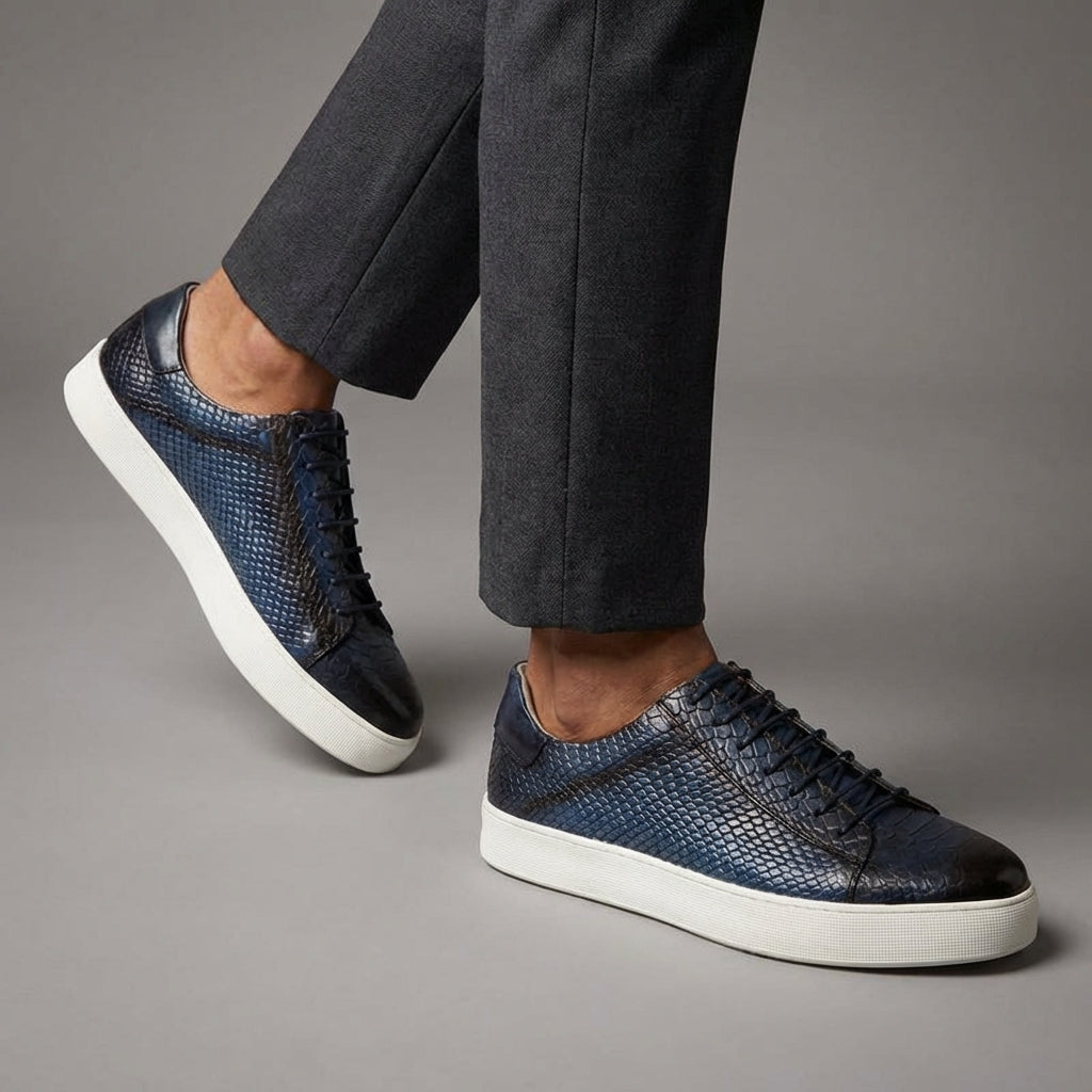 Vincenzo Croc-Embossed Leather Sneakers – Premium Casual Sneakers