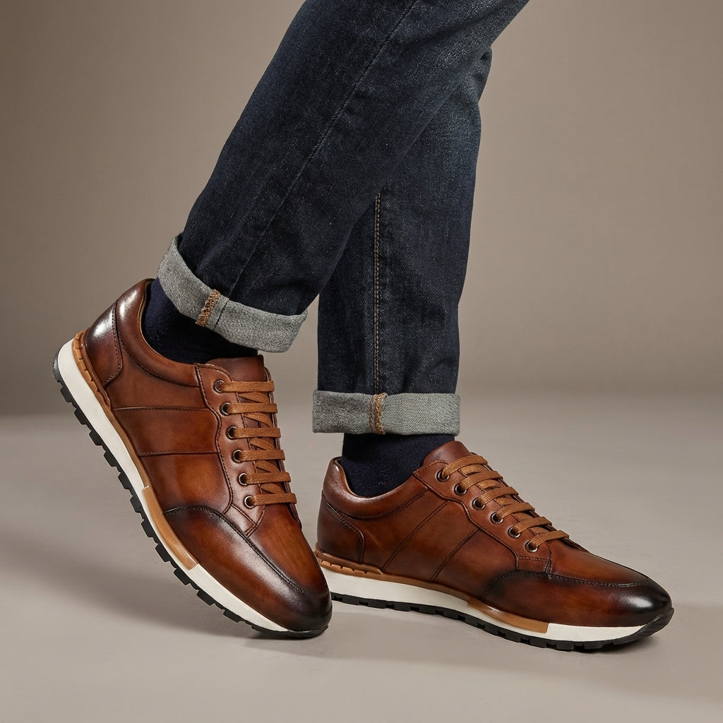 Eric Genuine Cowhide Leather Slip-On Sneakers – Breathable Casual Comfort Shoes