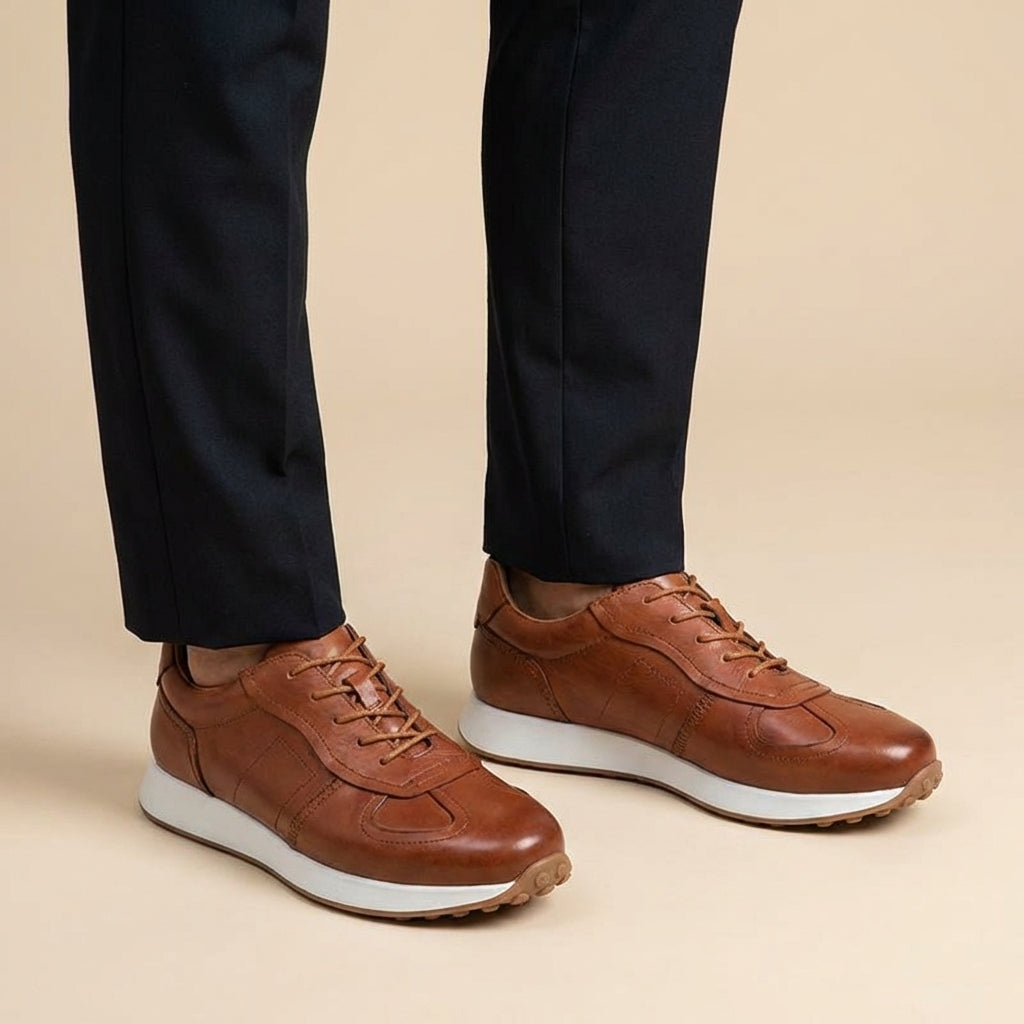 Westfield Italian Cowhide Leather Sneakers — Hand-Stitched Cushioned Casual Footwear