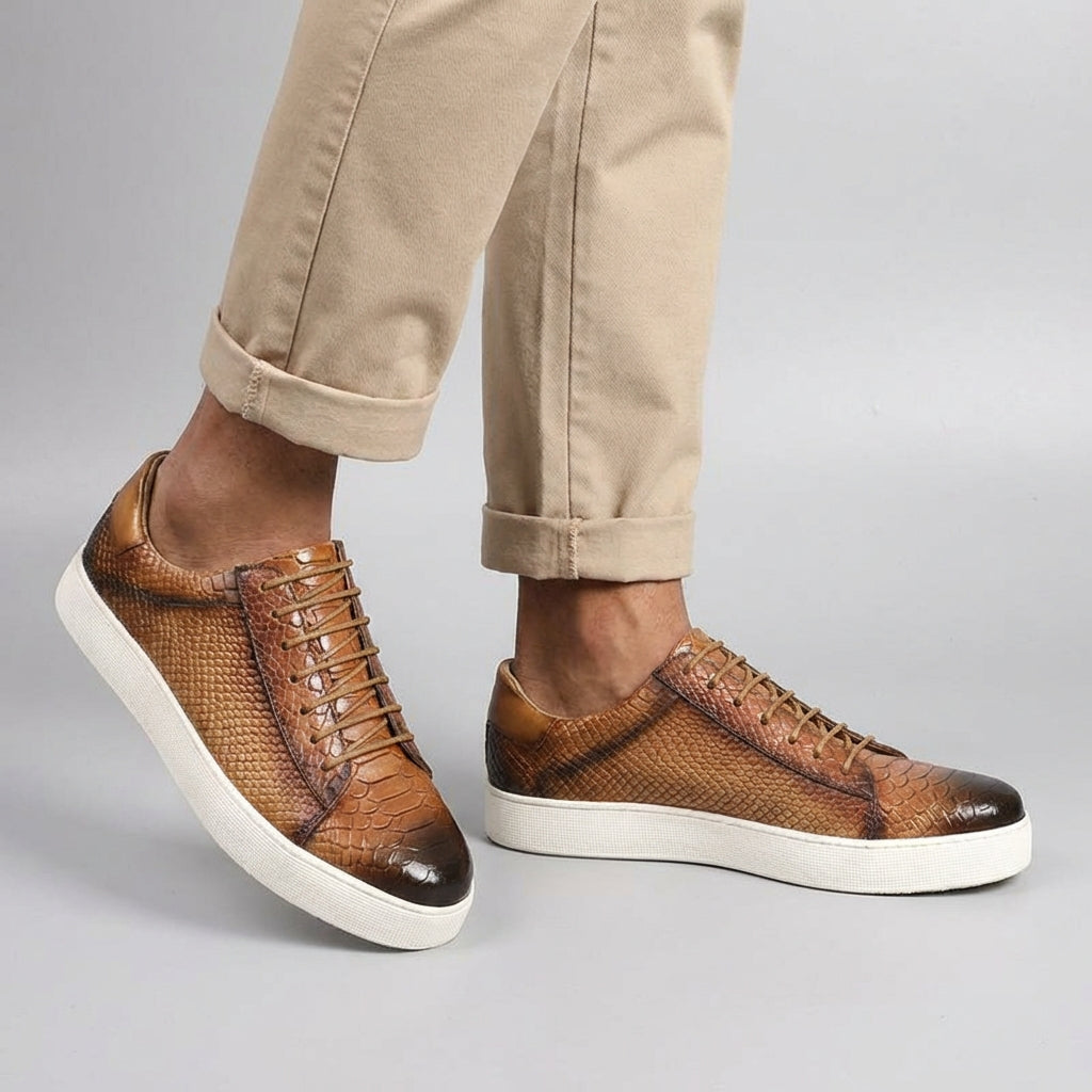 Vincenzo Croc-Embossed Leather Sneakers – Premium Casual Sneakers