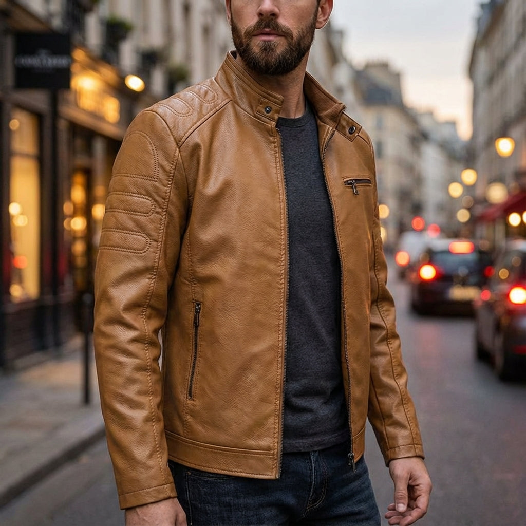 Thomas Men’s Leather Jacket – Structured Zip-Up Moto Jacket