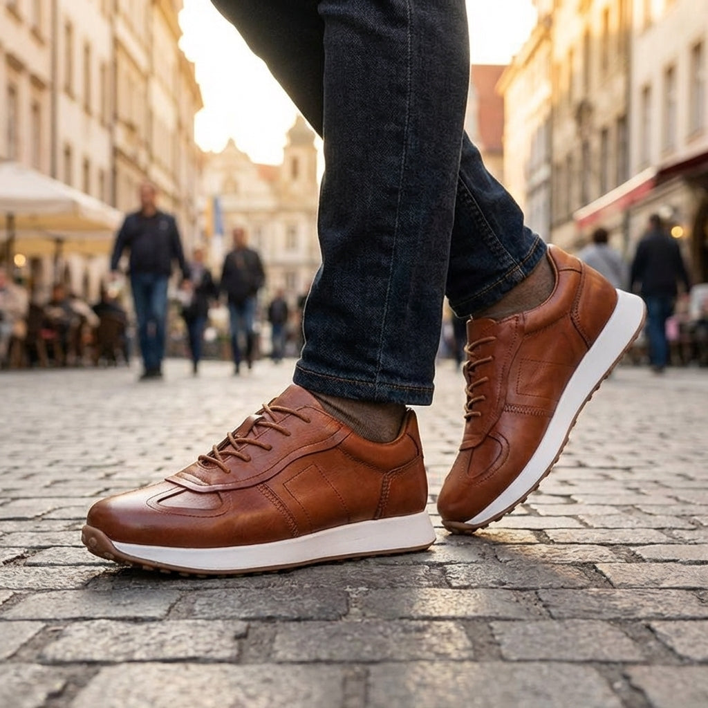 Westfield Italian Cowhide Leather Sneakers — Hand-Stitched Cushioned Casual Footwear
