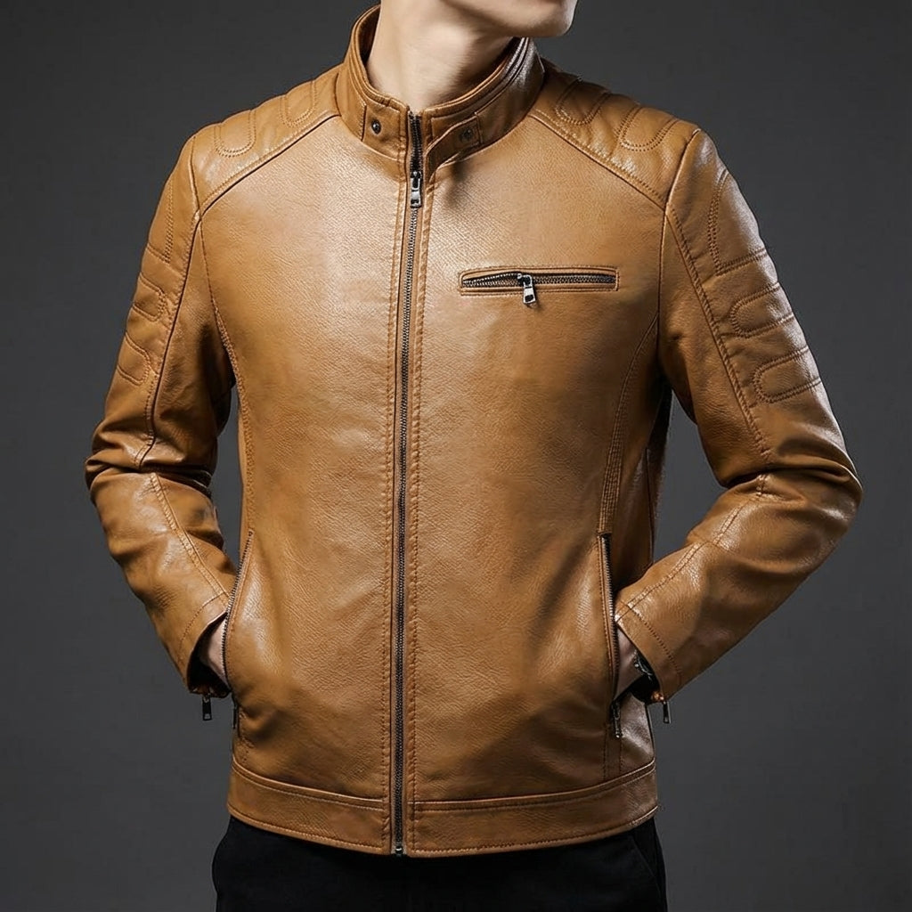 Thomas Men’s Leather Jacket – Structured Zip-Up Moto Jacket