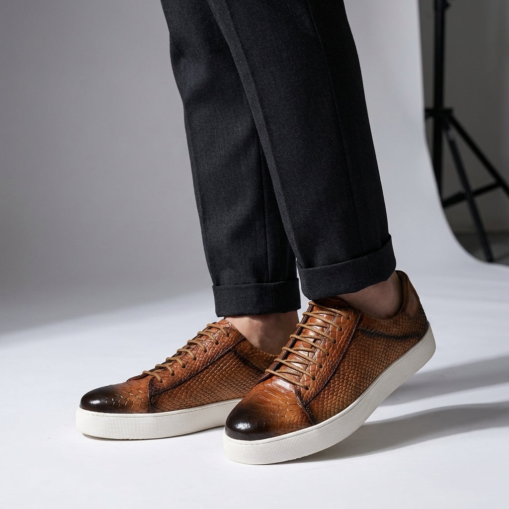 Vincenzo Croc-Embossed Leather Sneakers – Premium Casual Sneakers