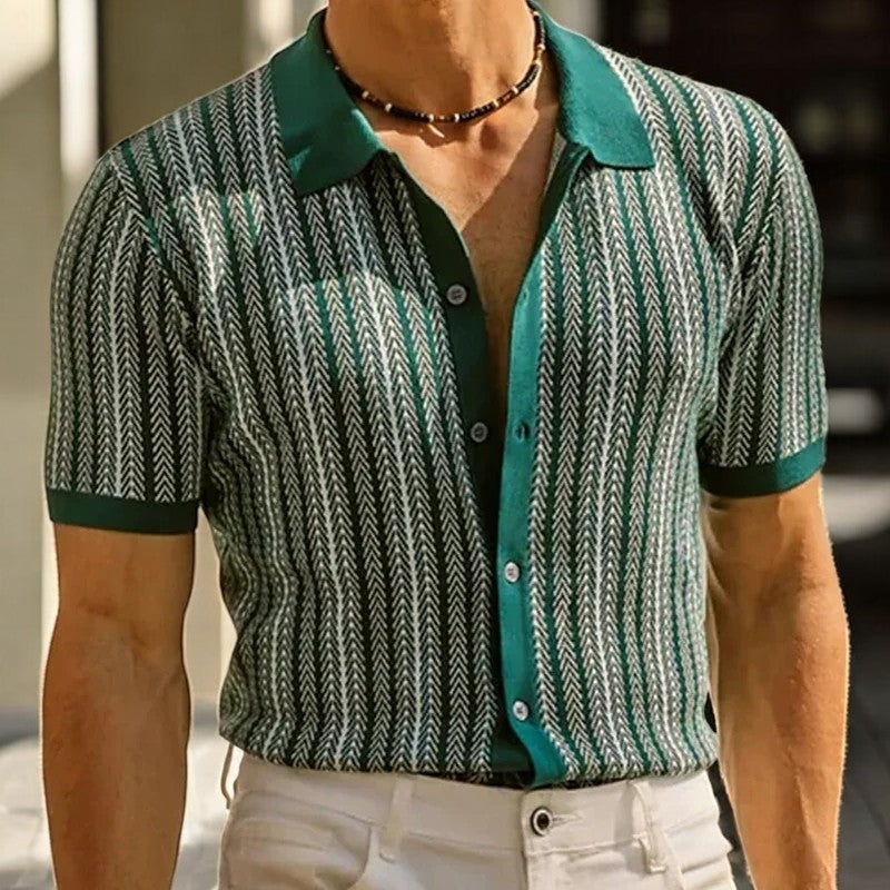 Daniel Men’s Short Sleeve Button Up Shirt – Organic Cotton Herringbone Design
