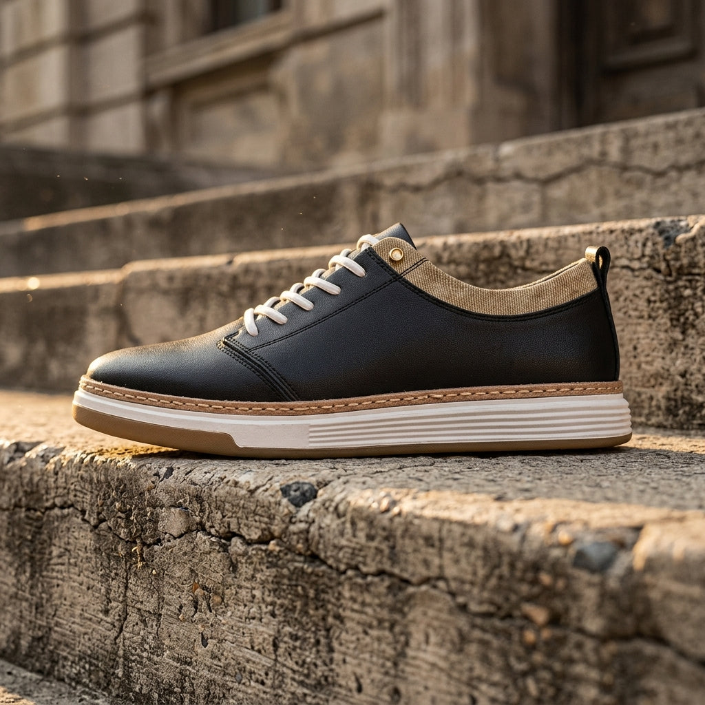 Bruno Genuine Leather Sneakers — Hand-Stitched Cushioned Casual Footwear