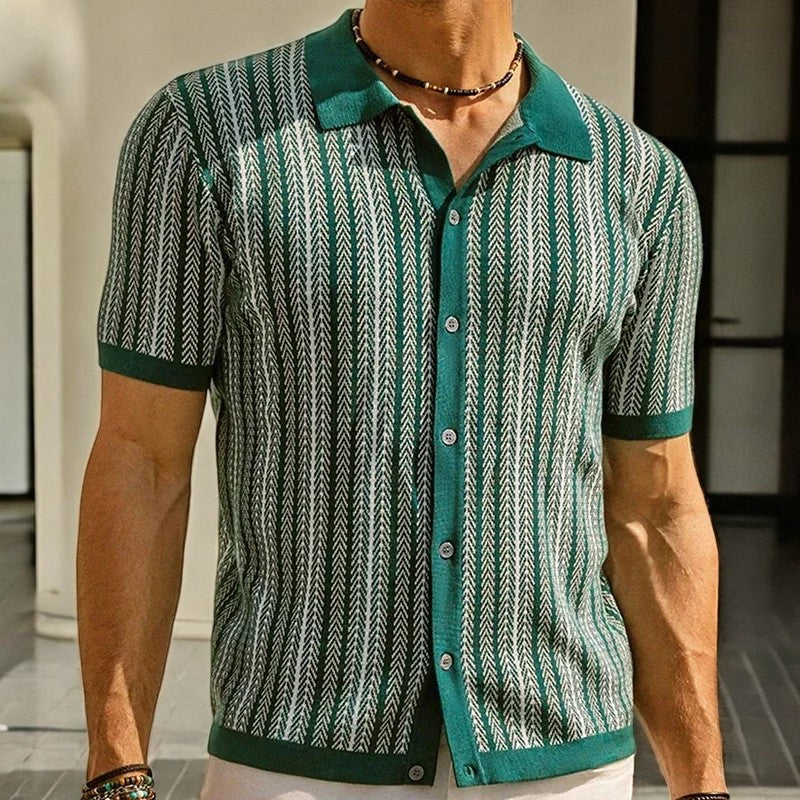 Daniel Men’s Short Sleeve Button Up Shirt – Organic Cotton Herringbone Design