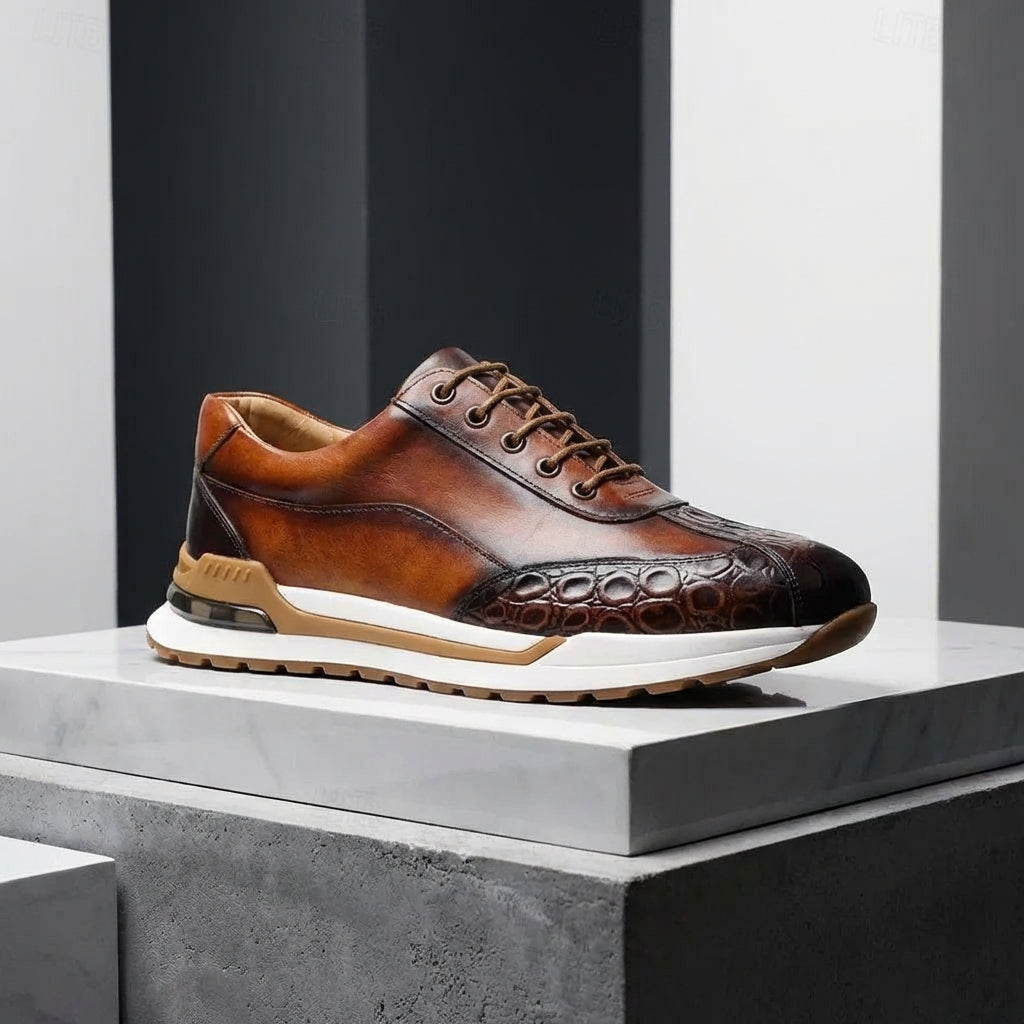Alexander Crocodile-Pattern Men’s Leather Sneakers