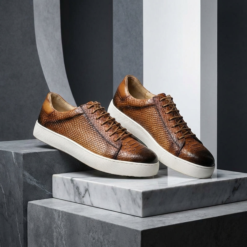 Vincenzo Croc-Embossed Leather Sneakers – Premium Casual Sneakers