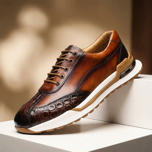 Alexander Crocodile-Pattern Men’s Leather Sneakers