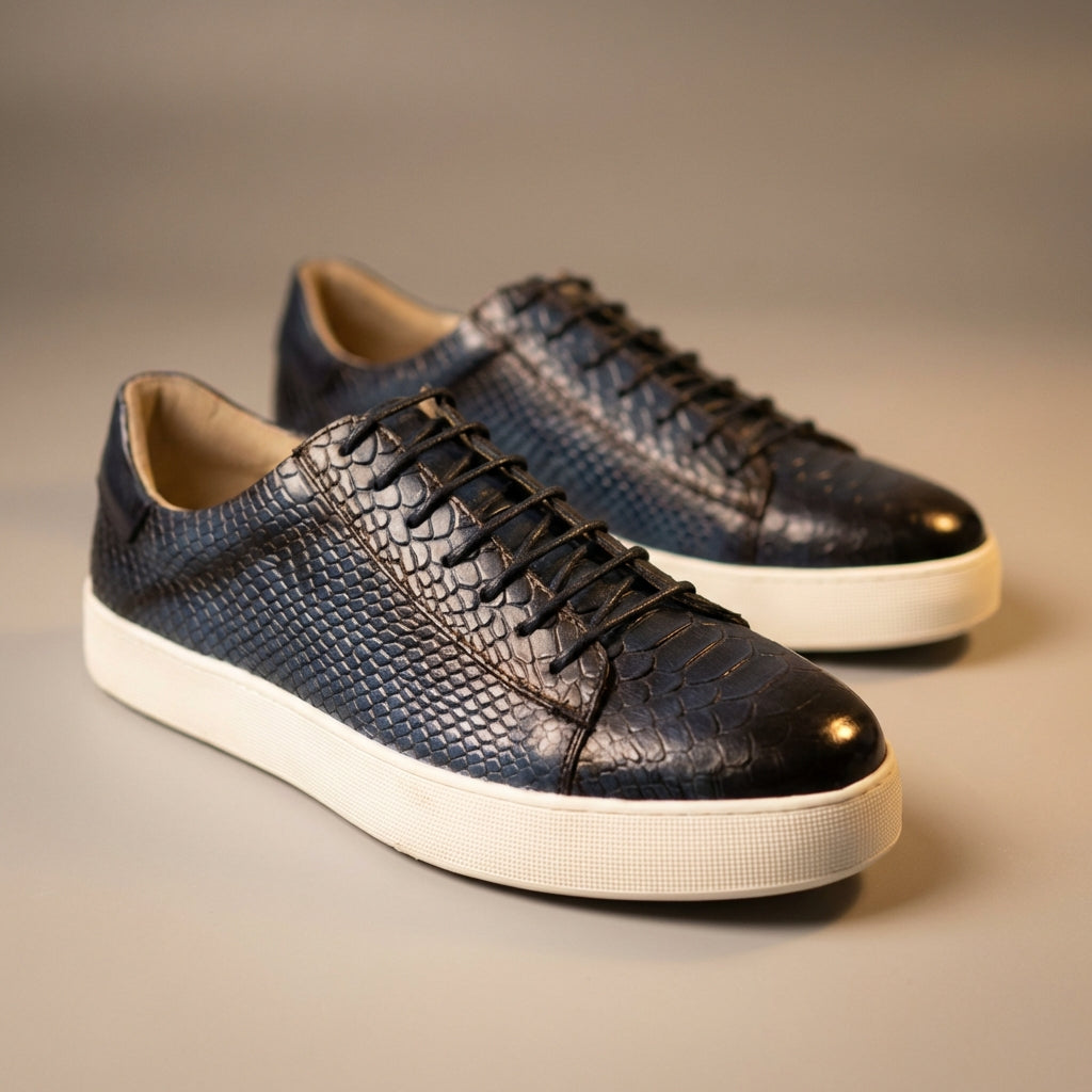 Vincenzo Croc-Embossed Leather Sneakers – Premium Casual Sneakers
