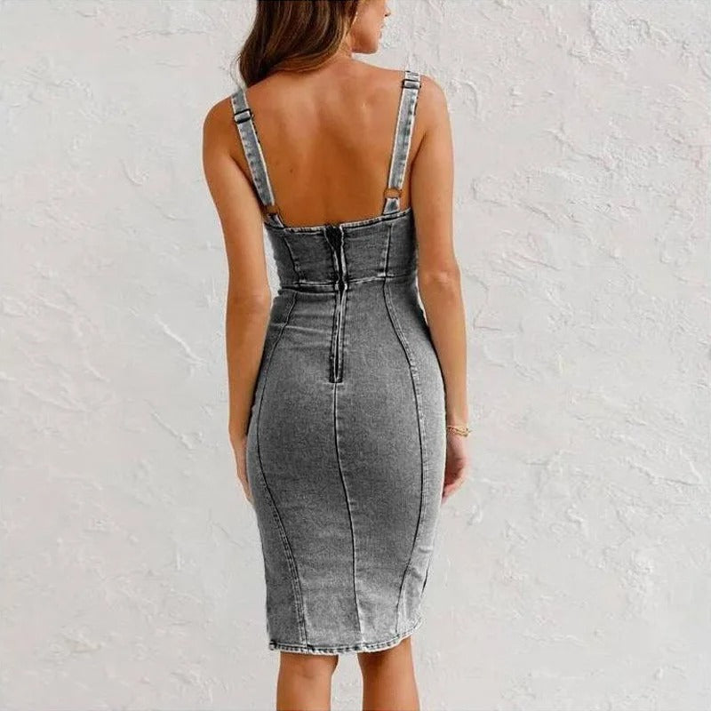 Napa Allure Side-Slit Denim Dress