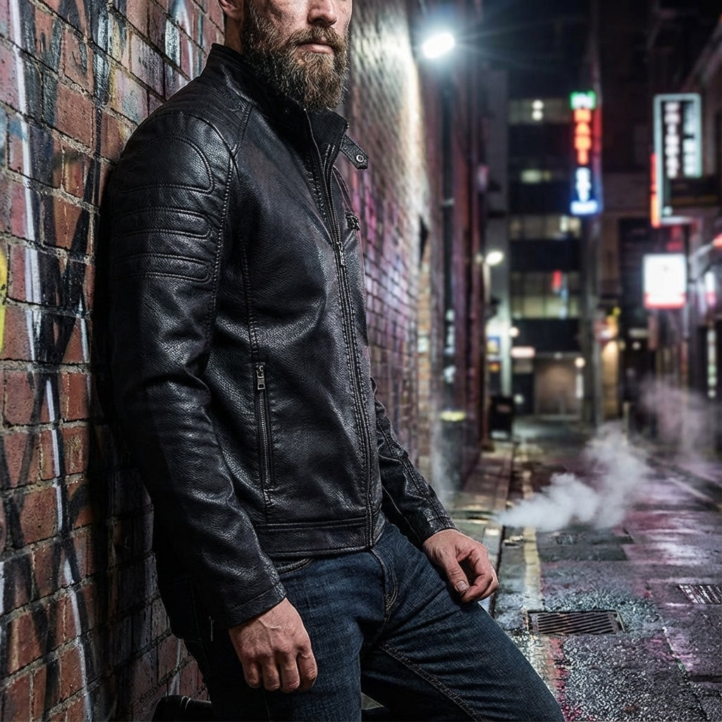 Thomas Men’s Leather Jacket – Structured Zip-Up Moto Jacket