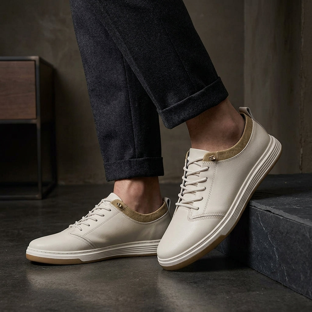 Bruno Genuine Leather Sneakers — Hand-Stitched Cushioned Casual Footwear