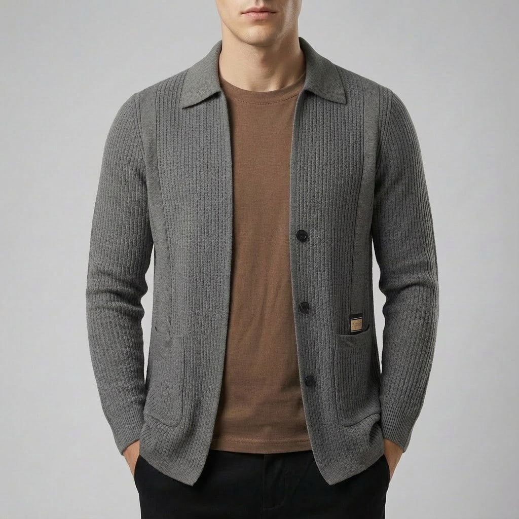 Matteo Men’s Cardigan – Textured Knit Shirt-Style Cardigan