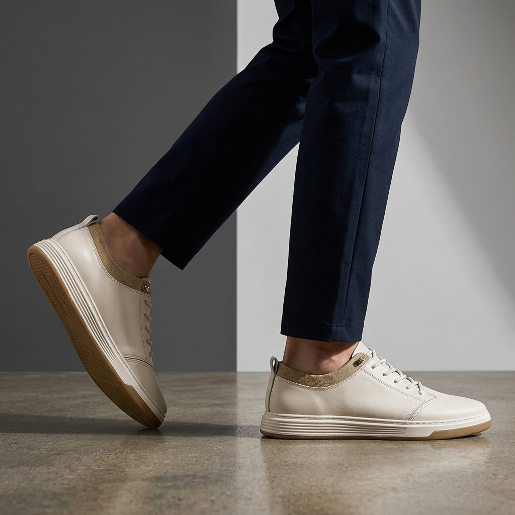 Bruno Genuine Leather Sneakers — Hand-Stitched Cushioned Casual Footwear