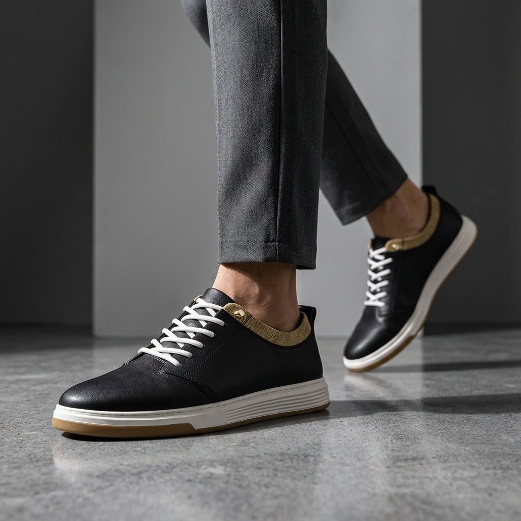 Bruno Genuine Leather Sneakers — Hand-Stitched Cushioned Casual Footwear
