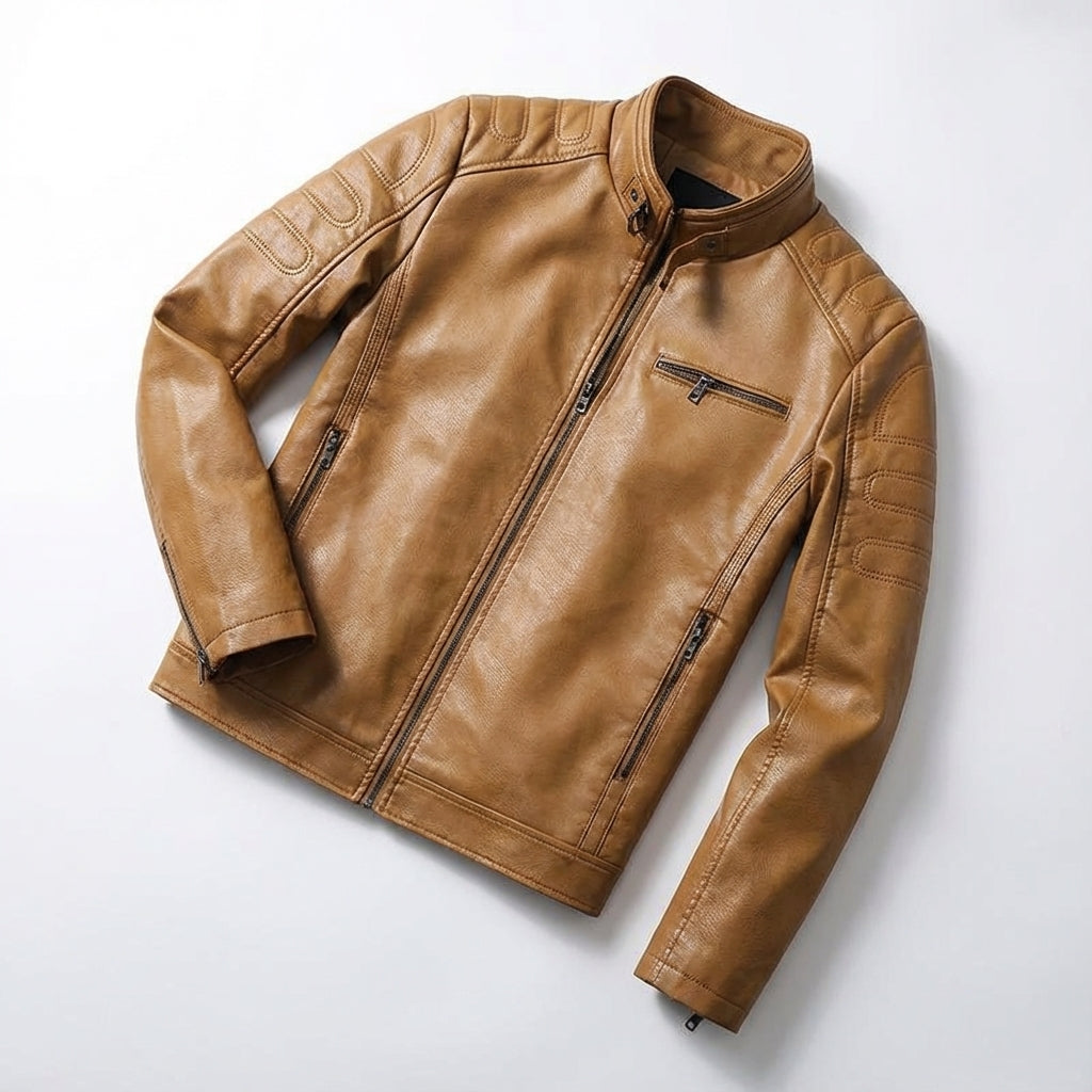 Thomas Men’s Leather Jacket – Structured Zip-Up Moto Jacket