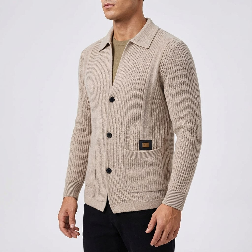 Matteo Men’s Cardigan – Textured Knit Shirt-Style Cardigan