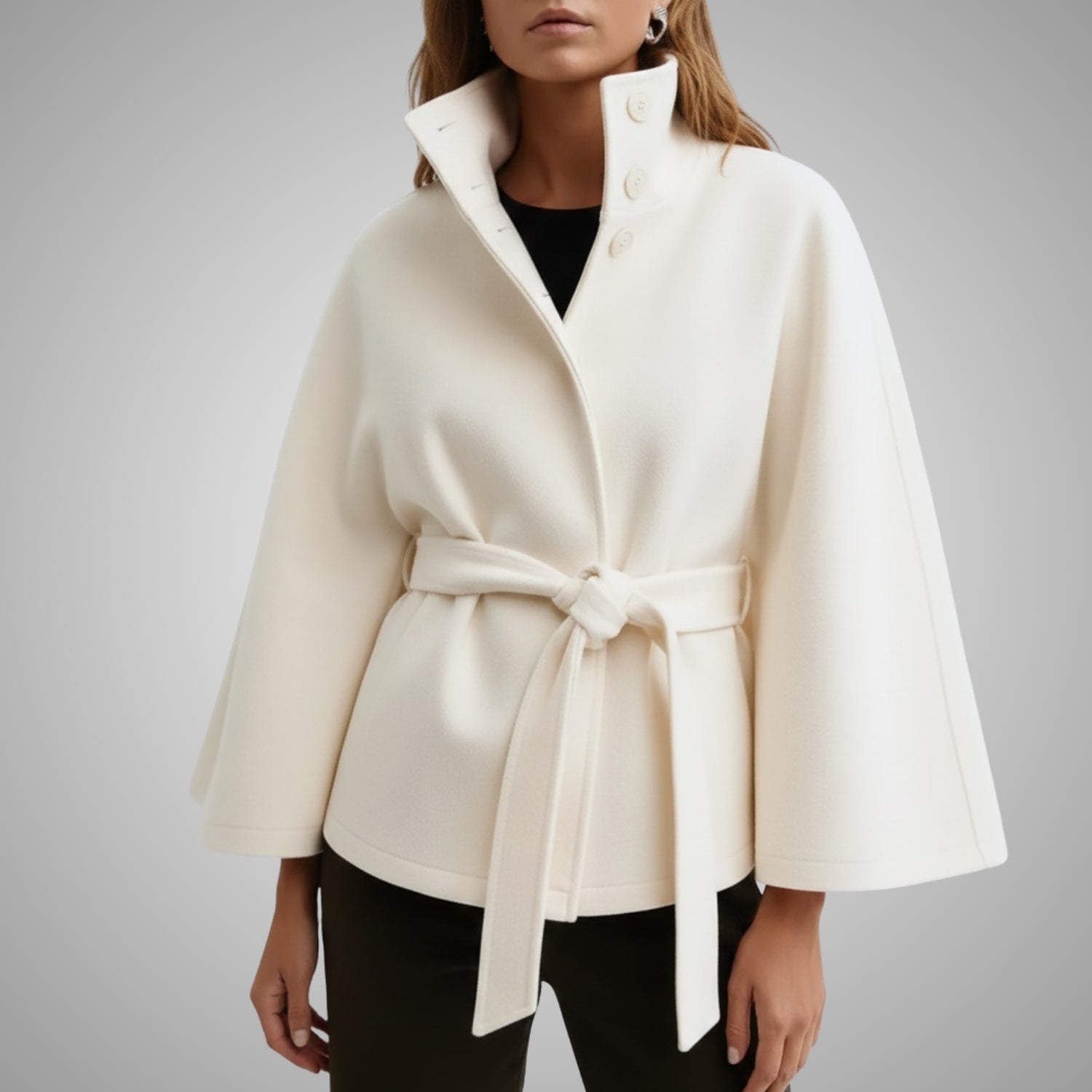 Sloane Women’s Lightweight Jacket – High Collar Coat with Flared Cape Sleeves Design