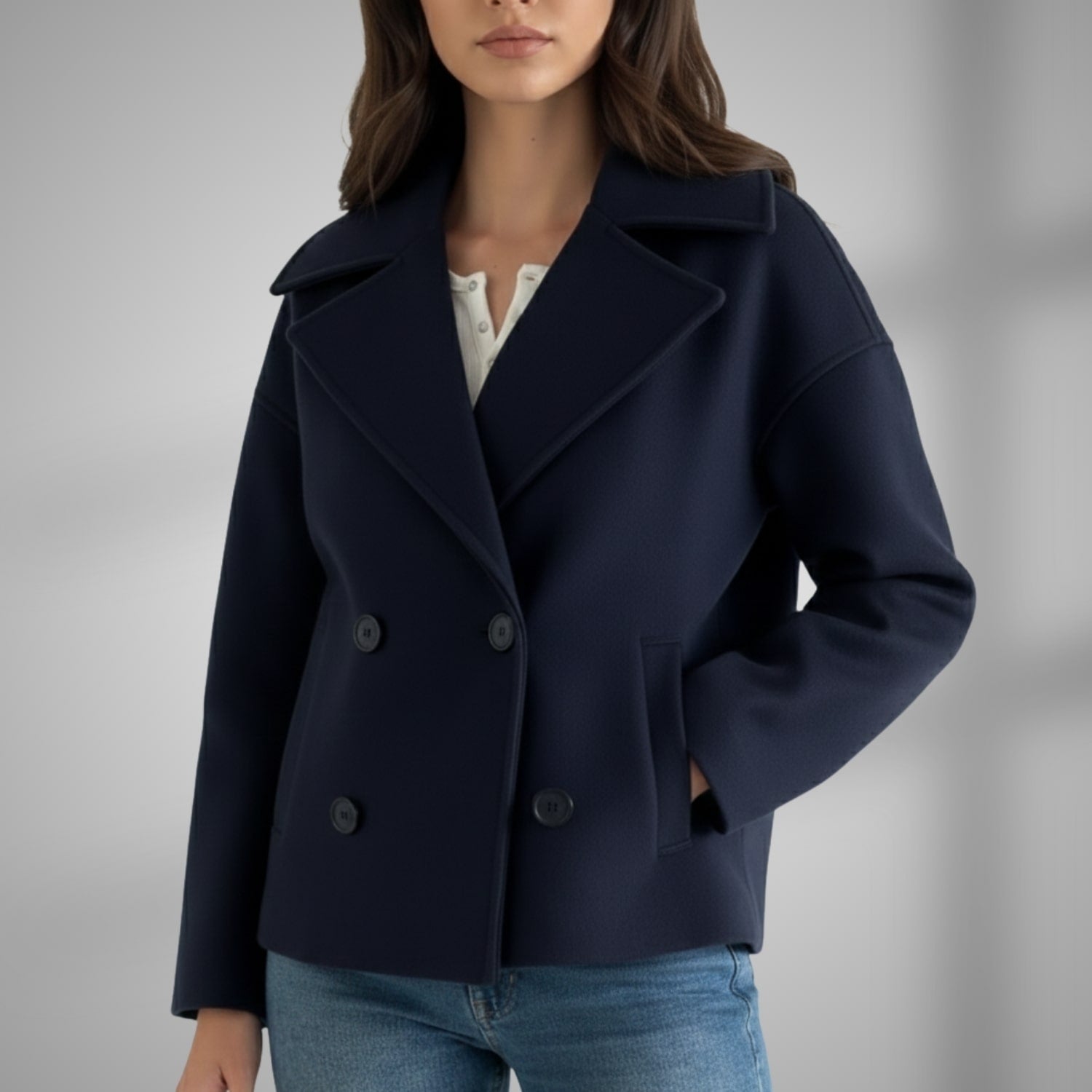 Noemi Women’s Trench Coat – Double-Breasted Cropped Cotton-Blend Jacket