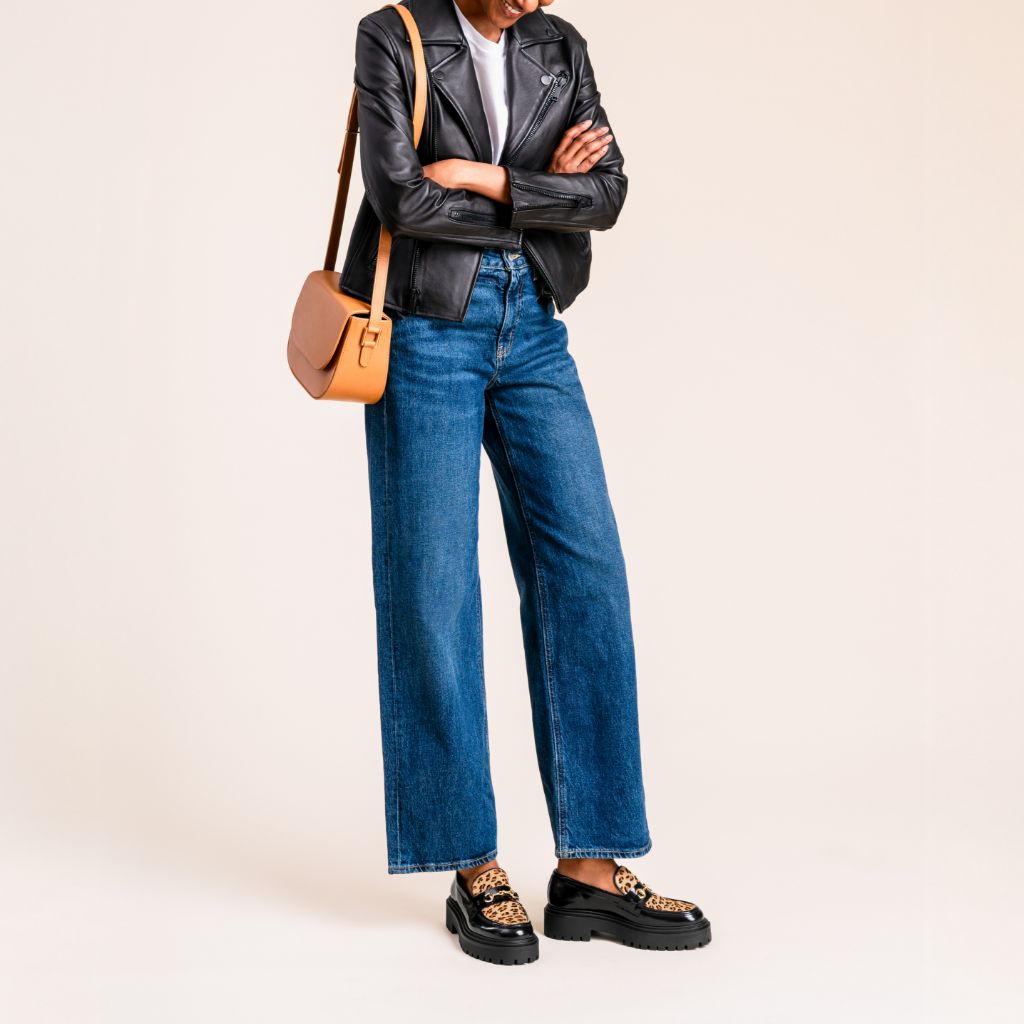 Aubrey Lug Sole Loafer – Platform Penny Loafer in Statement Leopard Suede