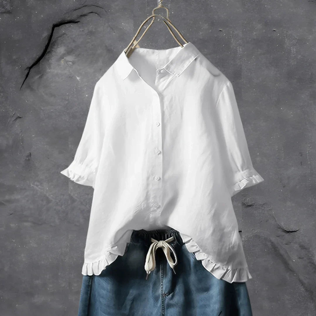 Vivian Classic Side Ruffle Linen Shirt
