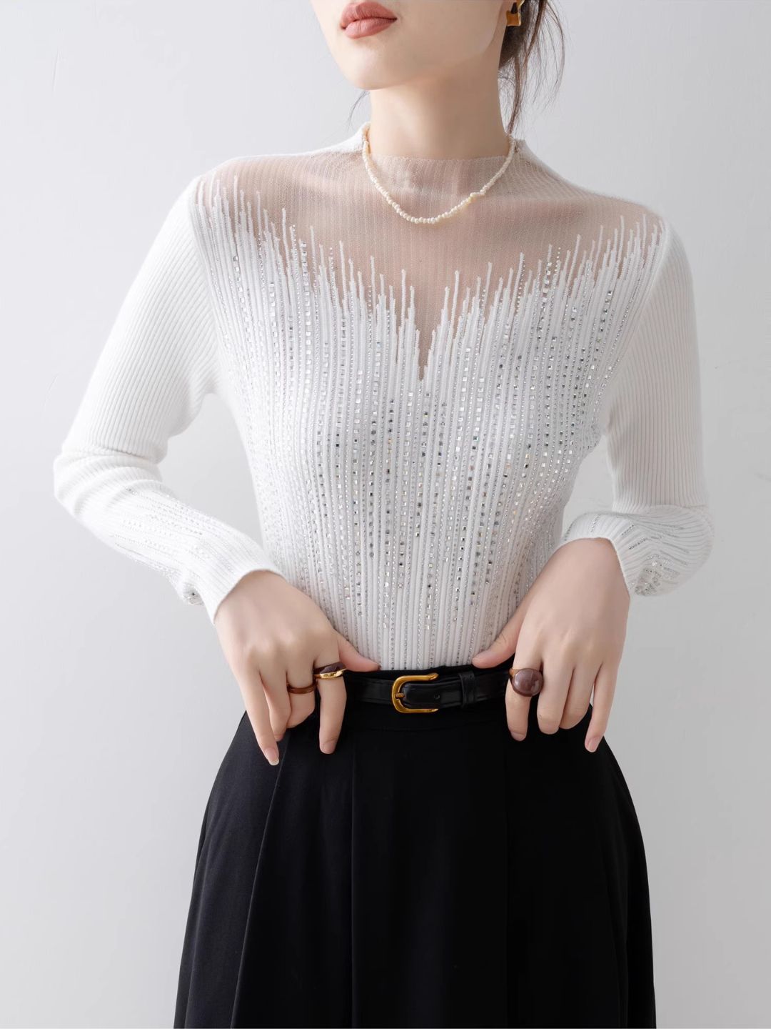 Ember Silver Accent Mesh Knit Blouse