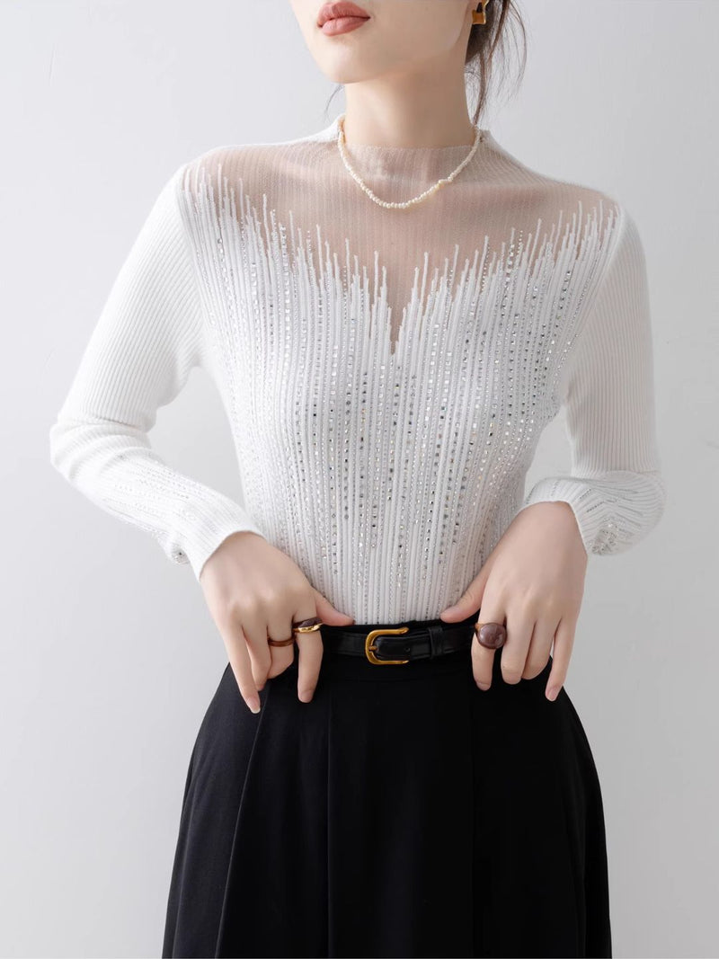 Ember Silver Accent Mesh Knit Blouse