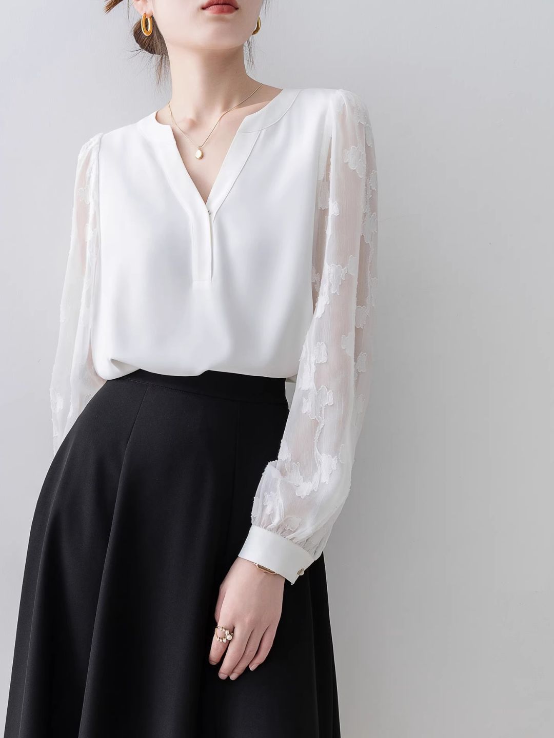 Ivy Sheer Sleeve V-Neck Shirt