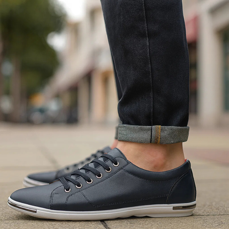 Jestony Men’s Casual Shoes – Cushioned Comfort Rubber Sole Genuine Leather Sneakers