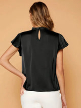 Camille Gathered Neck Blouse – Elegant Puff Sleeve Top in Soft Satin Drape