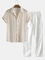 Caleb Men's Summer Shirt Set – Textured Cotton Blend for Laid-Back Style
