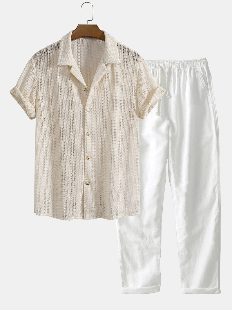 Caleb Men's Summer Shirt Set – Textured Cotton Blend for Laid-Back Style