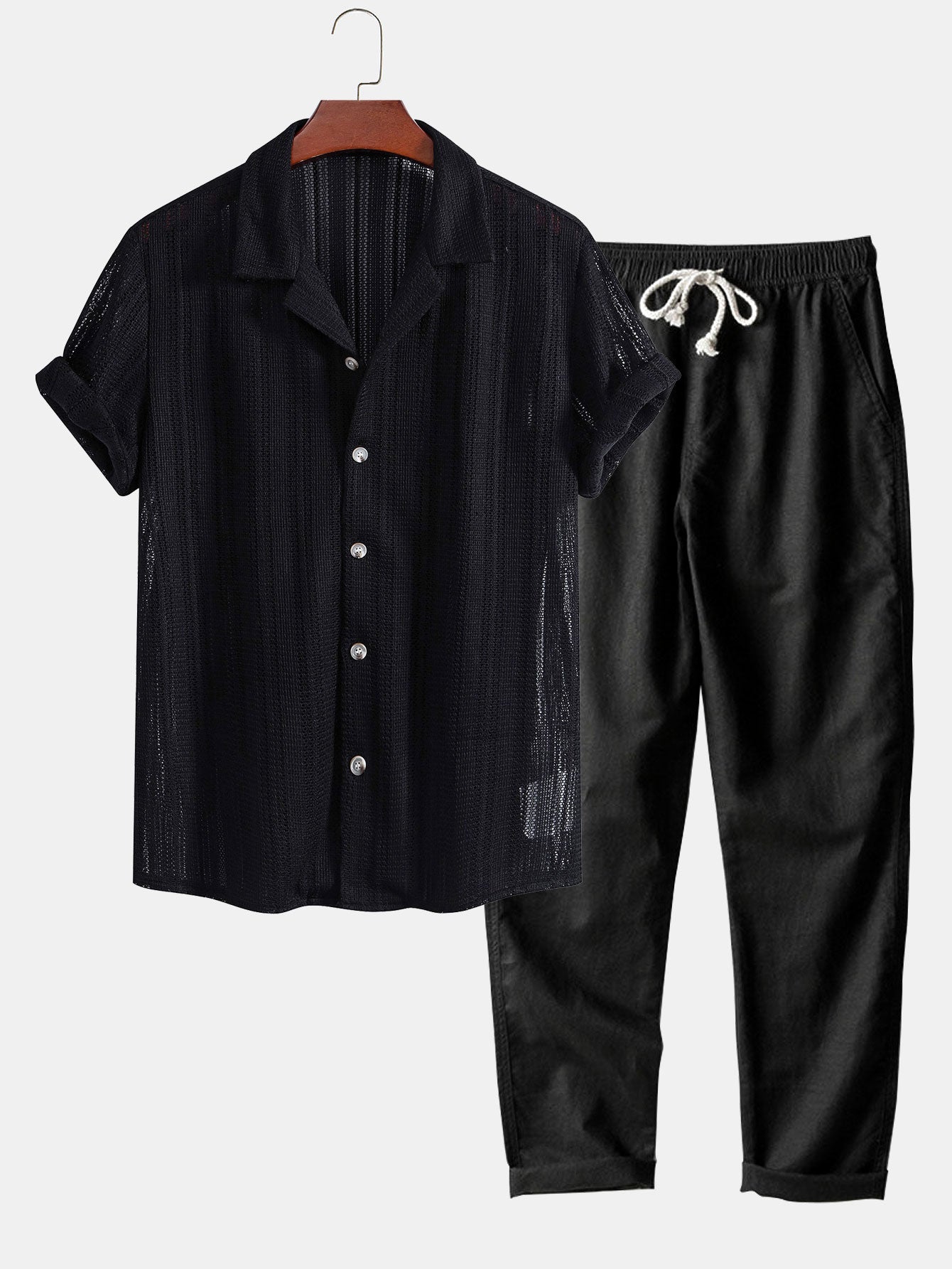 Caleb Men's Summer Shirt Set – Textured Cotton Blend for Laid-Back Style