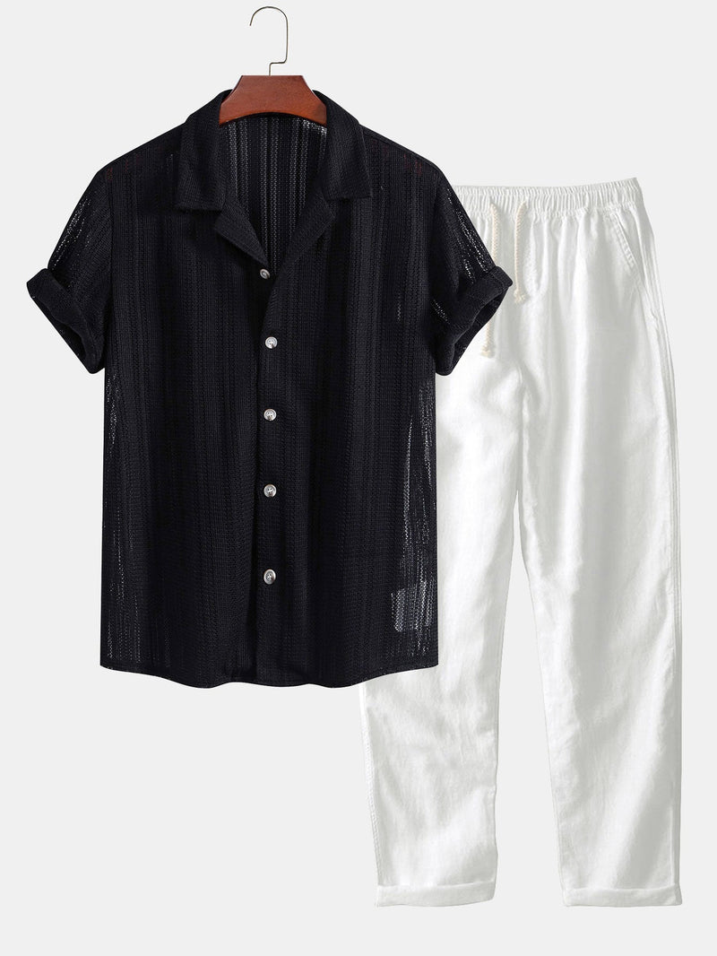 Caleb Men's Summer Shirt Set – Textured Cotton Blend for Laid-Back Style