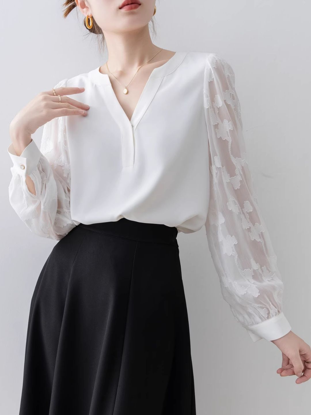 Ivy Sheer Sleeve V-Neck Shirt