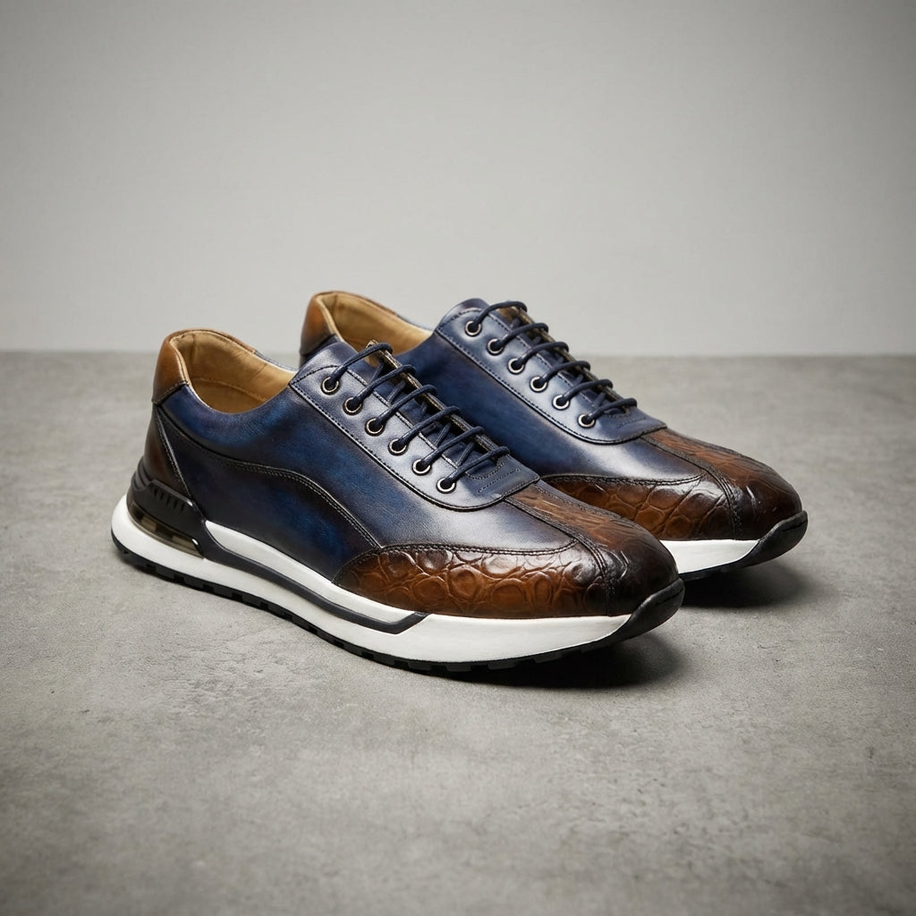 Alexander Crocodile-Pattern Men’s Leather Sneakers