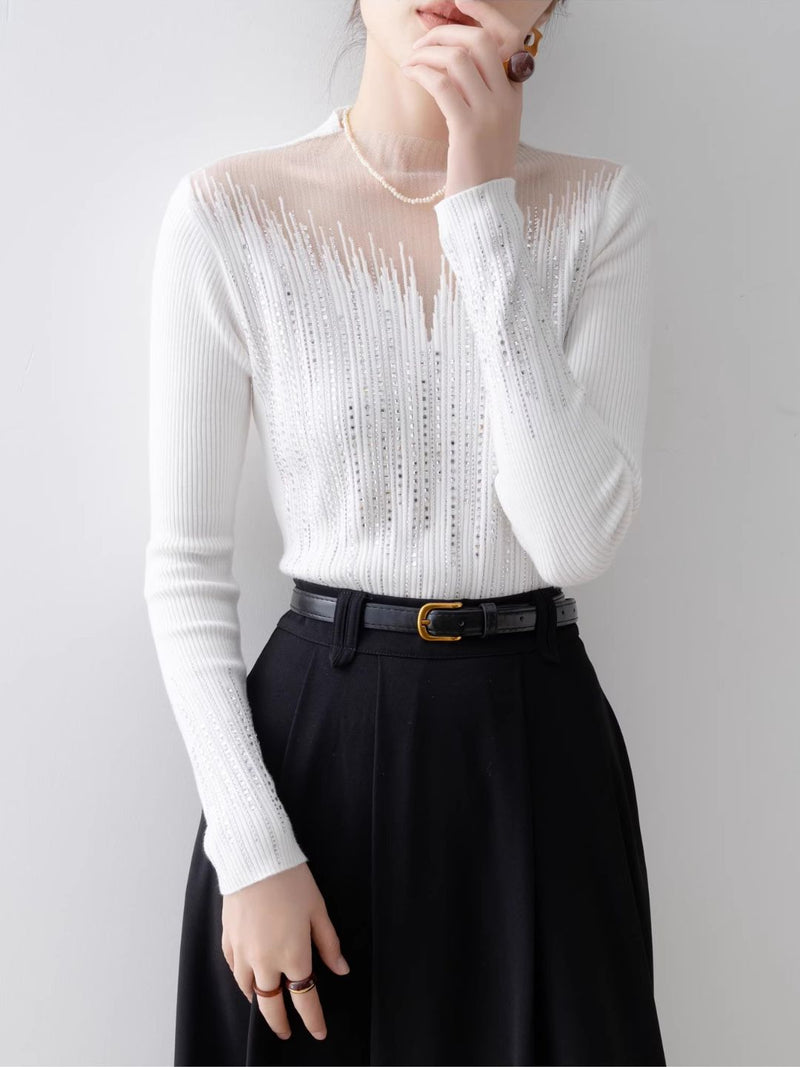 Ember Silver Accent Mesh Knit Blouse