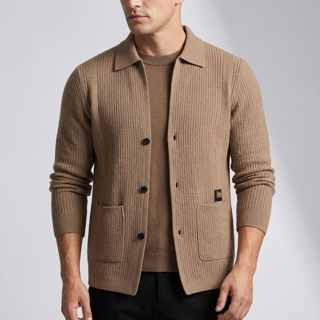 Matteo Men’s Cardigan – Textured Knit Shirt-Style Cardigan