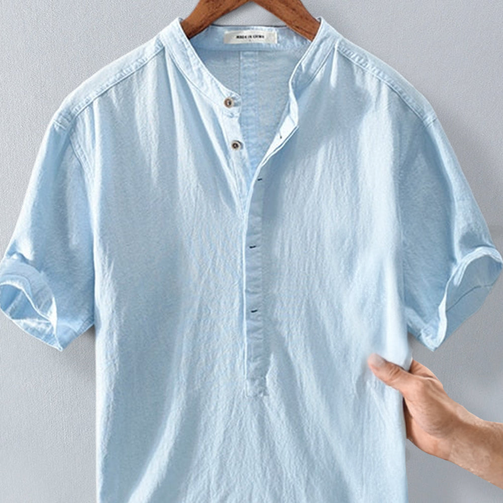 Leandro Linen Button Up Shirt – Men's Linen Short Sleeve with Stand Collar